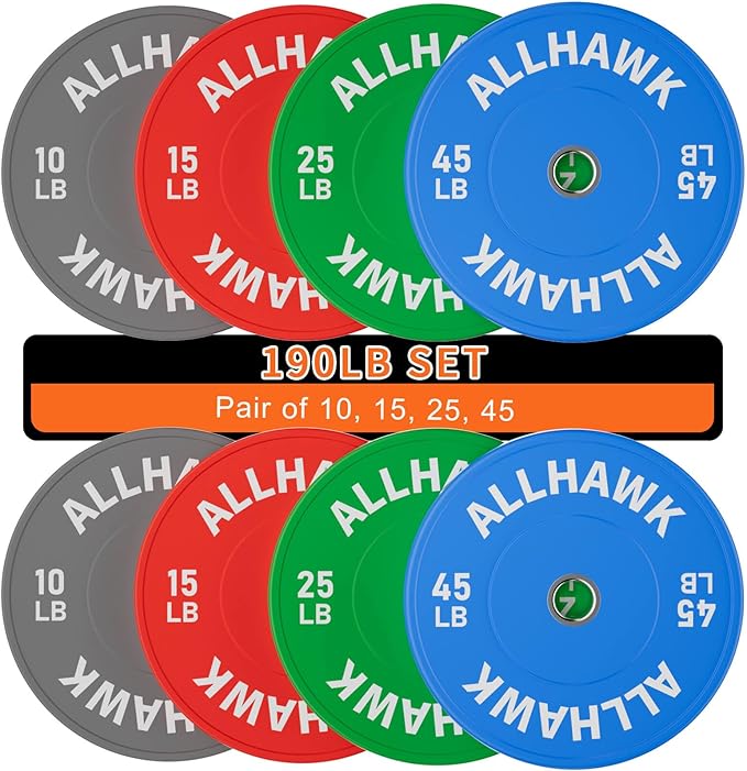 Colorful Olympic Bumper Plates, 2-inch Stainless Steel Insert, Virgin Rubber Weight Plate Set for Barbell Weight Lifting and Strength Training Home Gym