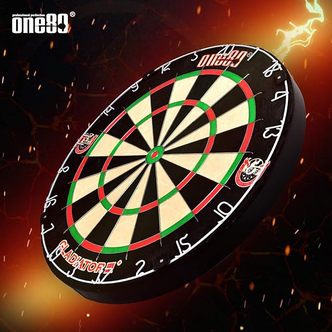Gladiator Dartboard with Top-Grade African Sisal and Sword Edge Staple Free Wire Spider for Maximum Scoring Potential and Less Bounce Outs