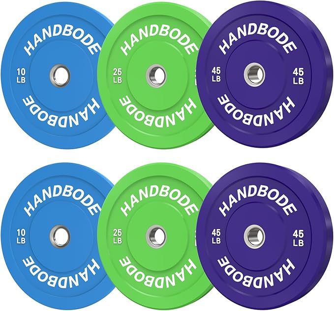 Colored Bumper Weight Plates Olympic Weight Plate Set 2-Inch, 10/15/20/25/35/45/55 lb Barbell Weight Plates Set for Home Gym, Rubber Strength Training Weights Plates for Weight Lifting