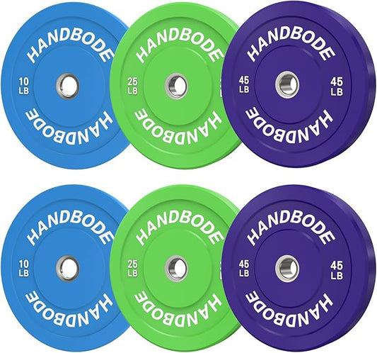 Colored Bumper Weight Plates Olympic Weight Plate Set 2-Inch, 10/15/20/25/35/45/55 lb Barbell Weight Plates Set for Home Gym, Rubber Strength Training Weights Plates for Weight Lifting