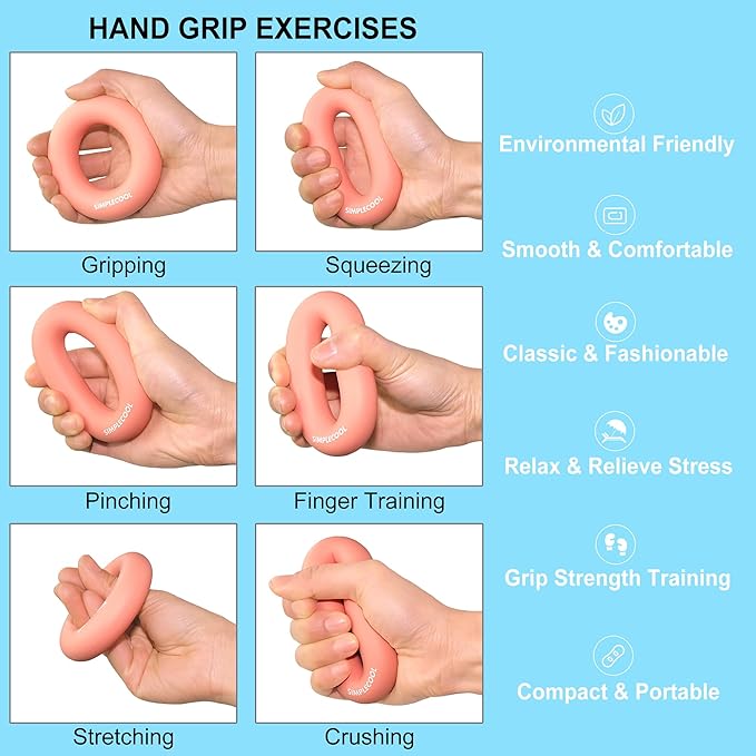 Grip Strength Trainer Hand Gripper Strengthener. Hand Finger Wrist Forearm Workout Exerciser for Strength Training Rock Climbing Athletes Rehabilitation Stress Relief. Silicone Rings 3.5 Inch.