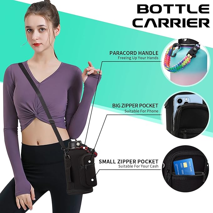 64OZ Insulated Water-Bottle with Paracord-Handle - Half Gallon Water Bottle Jug with Straw & Spout Lids, Bottle Sleeve & Boot, Keep Cold-48h Hot-24h for Fitness Camping Hunting, Hiking