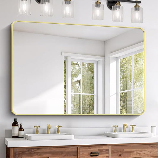 FORBATH 55x36 Inch Gold Bathroom Mirror for Over Sink, Large and Wide Rectangular Wall Mirror with Metal Frame, Rounded Corners for Bathroom, Bedroom, Entryway Decor (Horizontal or Vertical)