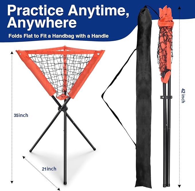 7'×7'Baseball Softball Practice Net-Batting Catching Pitching Training Equipment Set Portable Batting Tee Ball Holder Caddy-Baseball Softball Coach Pack.Great for All Skill Levels