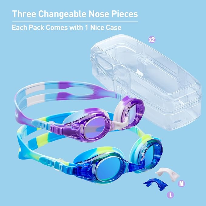 Aegend 2 Pack Kids Goggles, Swimming Goggles for Kids Age 4-16 Boys and Girls Youth, Anti-Fog Waterproof Anti-UV Pool Goggles
