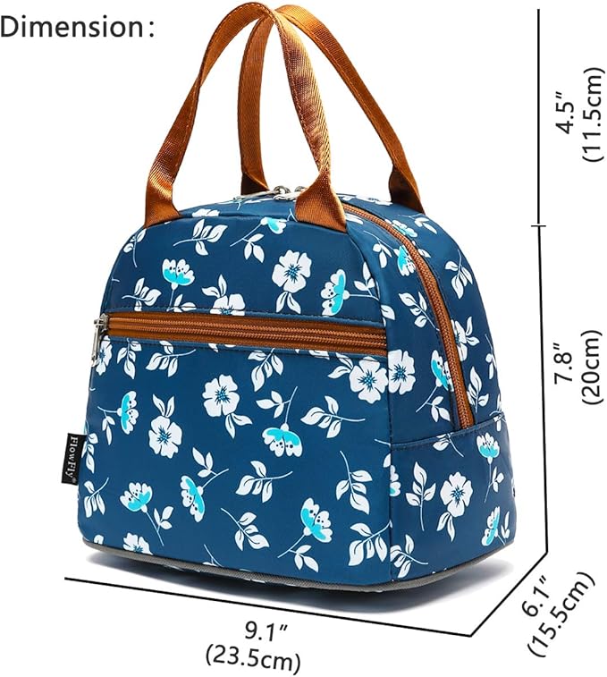 FlowFly Insulated Lunch Cooler Bag - Tote Bag Organizer for Women/Men, Floral#White