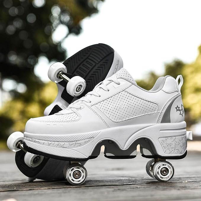 Double-Row Deform Wheel Automatic Walking Shoes Invisible Deformation Roller Skate 2 in 1 Removable Pulley Skates Skating Parkour