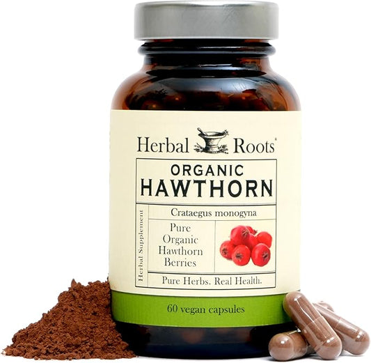 Herbal Roots Organic Hawthorn Berry Capsules | Extra Strength 1,200mg per Serving | 60 Vegan Capsules