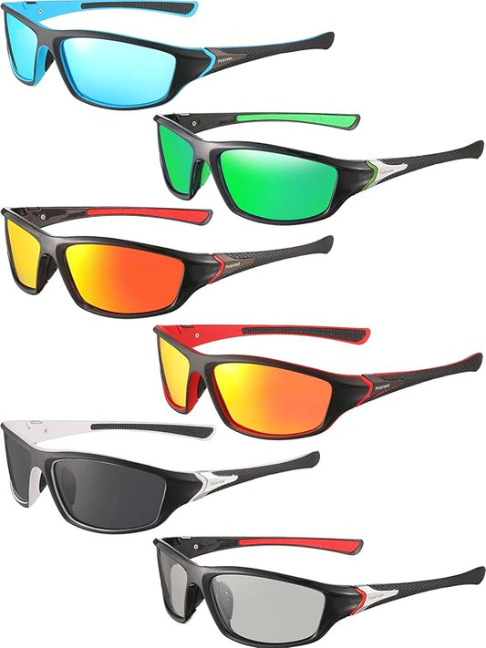 Frienda 6 Pack Polarized Sport Sunglasses for Men Multipack Fit over Glasses Pack Lot Set Men's Sport Fishing Eyeglasses