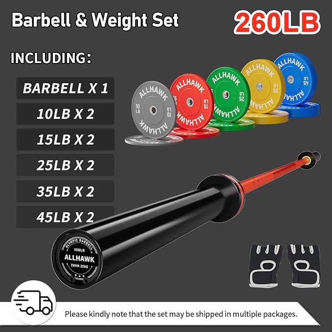 Colorful Olympic Bumper Plates, 2-inch Stainless Steel Insert, Virgin Rubber Weight Plate Set for Barbell Weight Lifting and Strength Training Home Gym