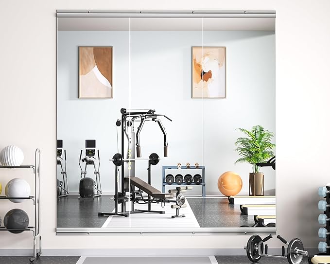 Hasipu Home Gym Mirror 48" L x 24" W - 4PCS Large Full Body Mirror for Yoga, Wall-Mounted Mirrors for Fitness, Garage, Dance Studio, 0.16in Tempered Glass Frameless