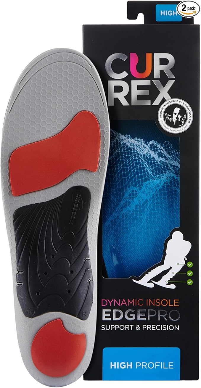 CURREX EdgePro Thermo Regulating Ski Boot Insoles for Snowboarding, Skiing, & Winter Sports ??Ski Boot Inserts with Shock Absorbing Cushioning ??for Men & Women ??High Arch, Small