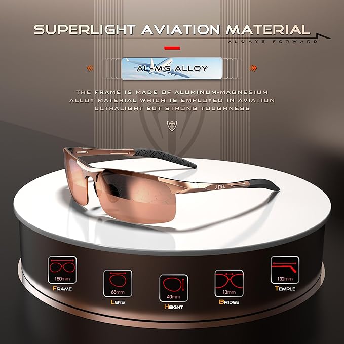 ATTCL Men's Sports Polarized Sunglasses Men for Driving running Fishing Golf - UV Protection Sun glasses Metal Frame