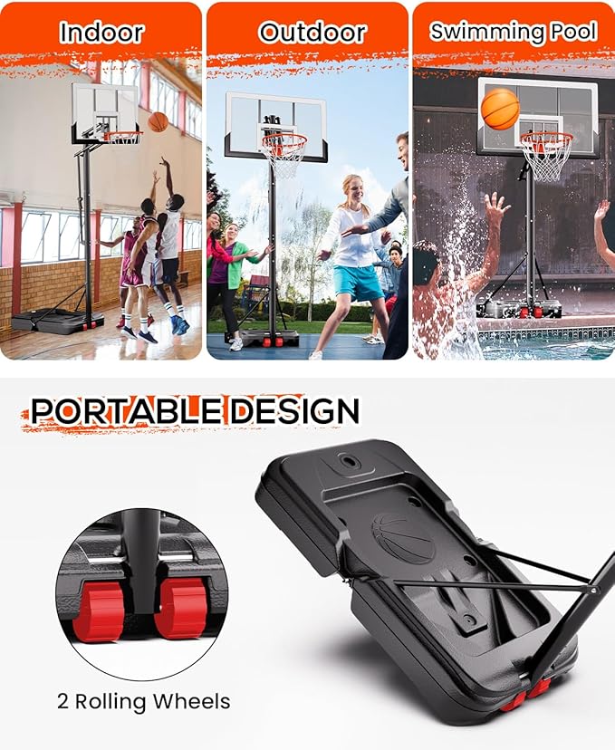 Basketball Hoop Outdoor with 45 Inch Shatterproof Backboard, Portable Basketball Goal System 4.8-10ft Height Adjustable for Kids, Youth, Adults, Backyard/Driveway/Indoor
