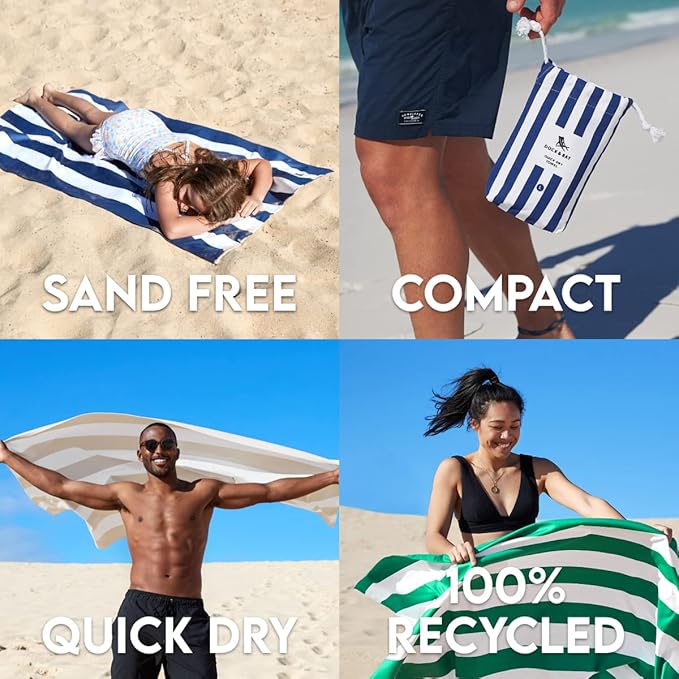 Dock & Bay Customized Beach Towel - Quick Dry, Sand Free - Compact, Lightweight - 100% Recycled - Includes Bag - Cabana - Kamari Charcoal - Large