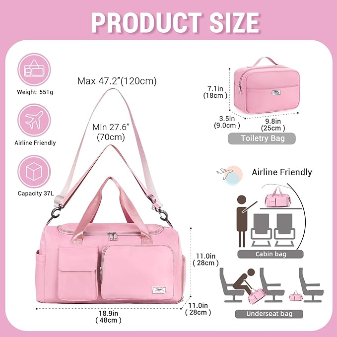 FIORETTO Women's Gym Duffle Bag with Shoes Compartment, 37L Capacity, Ideal for Travel, Gym, Sports, Duffel, Weekender