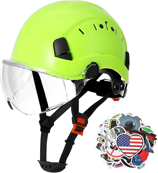 AOLAMEGS ABS Safety Hard Hat - ANSI Z89.1 Approved Safety Helmet with Visor Adjustable Vented Hardhat for Men Women Adults Safety Hardhats for Industrial Construction Work (Bright Yellow Clear Visor)
