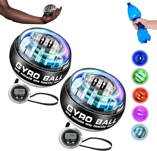 Cura Ball Hand Exerciser, Torque Gyro Ball Wrist Exerciser with LED Lights and Counter, Parallel Halo Power Wrist Ball for Strengthen Grip Strength, Arms, Fingers & Muscles, With Storage Pouch