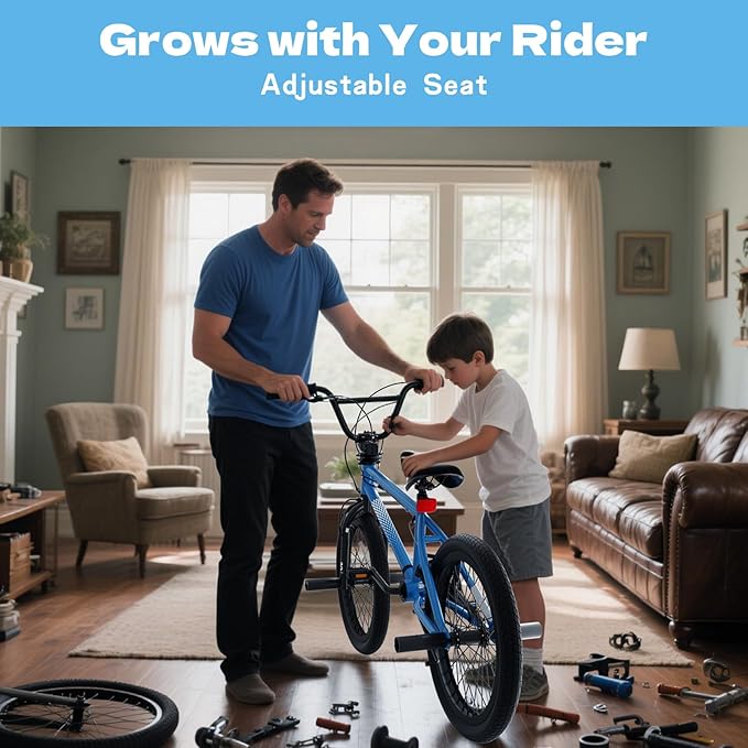 67i Boys BMX Bike 18/20 Inch Ages 8-12 Kids Bicycle with Front Rear U Brake Adjustable Seat Iron Fork 2.09" Wide Tires