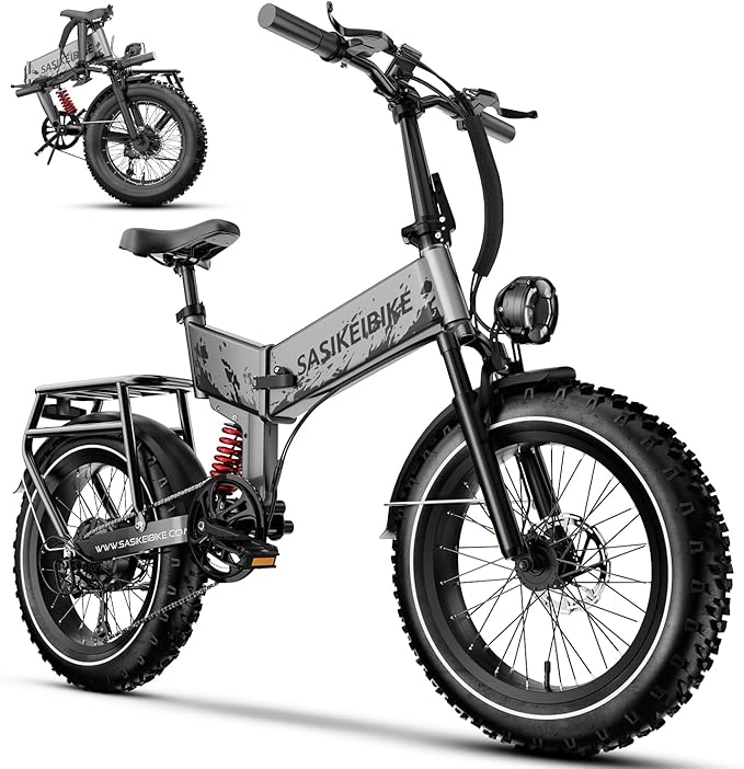 Folding Electric Bike for Adults, 20'' 1500W Peak Fat Tire Ebike, Up to 70 Miles 30+MPH Electric Mountain Bike with 52V 20AH Removable Battery, Dual Suspension, 7-Speed,UL Certified