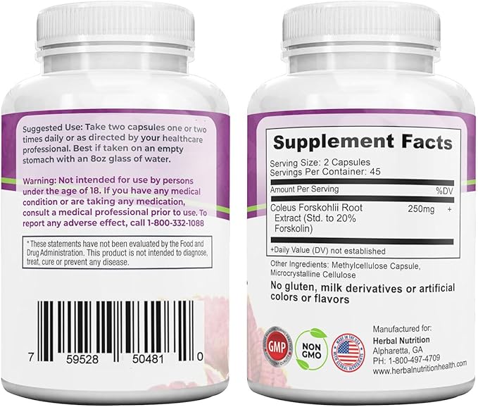 Forskolin for Weight Loss, 250mg-500mg Max Strength Forskolin Two Pack 90 Count Bottles, 20% Extract of Pure Forskolin, Ideal Diet and Athletes Formula!