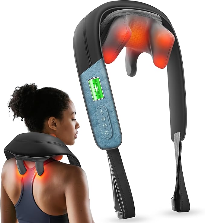 COMFIER Shiatsu Neck Massager with Heat for Deep Tissue, Electric Shoulder and Back Massager for Pain Relief, Hands-Free Cordless 4D Kneading Massage, Gift for Women Men Mom Dad