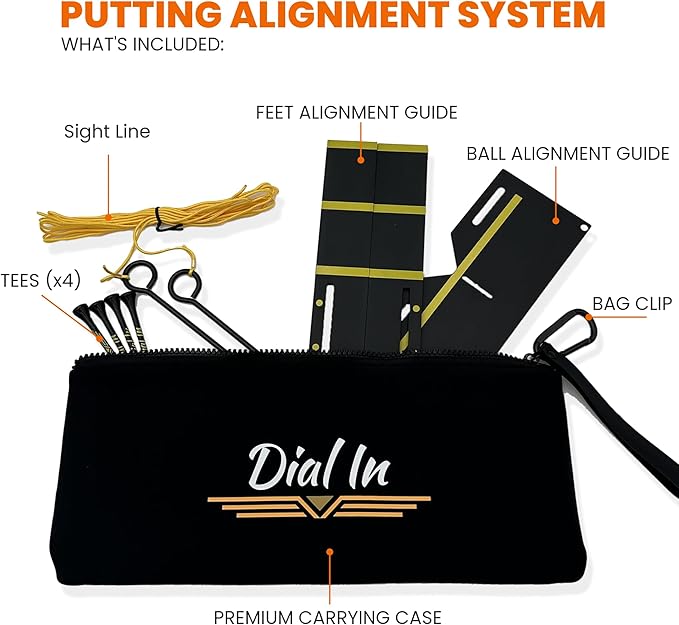 Dial In Golf Putting Alignment System – Master Alignment, Start Line & Impact | Eye, Stance & Putter Face Calibration | Compact Golf Aid w/High-Vis Sight Line String