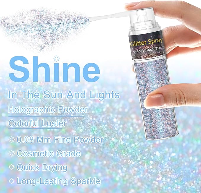 Hair and Body Glitter Spray, 1PC Glint-Rainbow Hair Glitter Extra Fine Face Shimmer Powder for Clothes, Festival Loose Sparkle Powder for Rave Clothes Nail Art Easter Halloween Crafts (Glint-Rainbow)