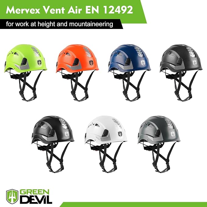 GREEN DEVIL Safety Helmet Hard Hat with Chin Strap Vented Lightweight Adjustable Hardhat for Men Women with Hi-Viz Design Ideal for Tree Climbing Work at Height