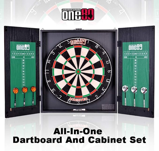 All-in-One Dartgame Center with Self-Healing Sisal/Double-Sided Dartboard & Multifunctional Cabinet 6 Steeltip Darts and Mounting Kit Included