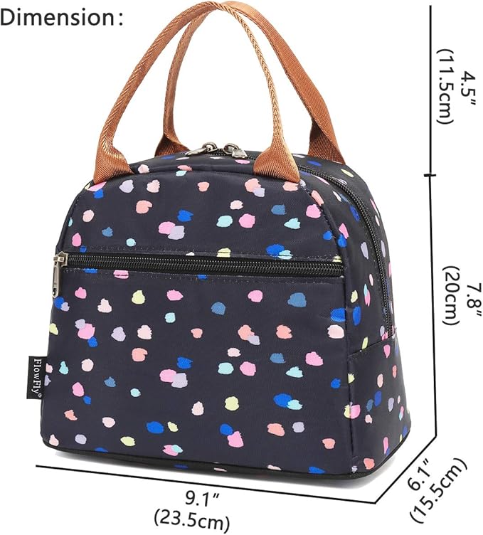 FlowFly Insulated Lunch Cooler Bag - Tote Organizer for Women/Men, Black Flower
