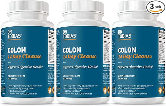 Dr. Tobias Colon 14 Day Cleanse, Advanced Gut Cleanse Detox for Women & Men with Cascara Sagrada, Psyllium Husk, Senna Leaf & Probiotics, Non-GMO Colon Cleanse, 3 Bottles of 28 Capsules (1-2 Daily)