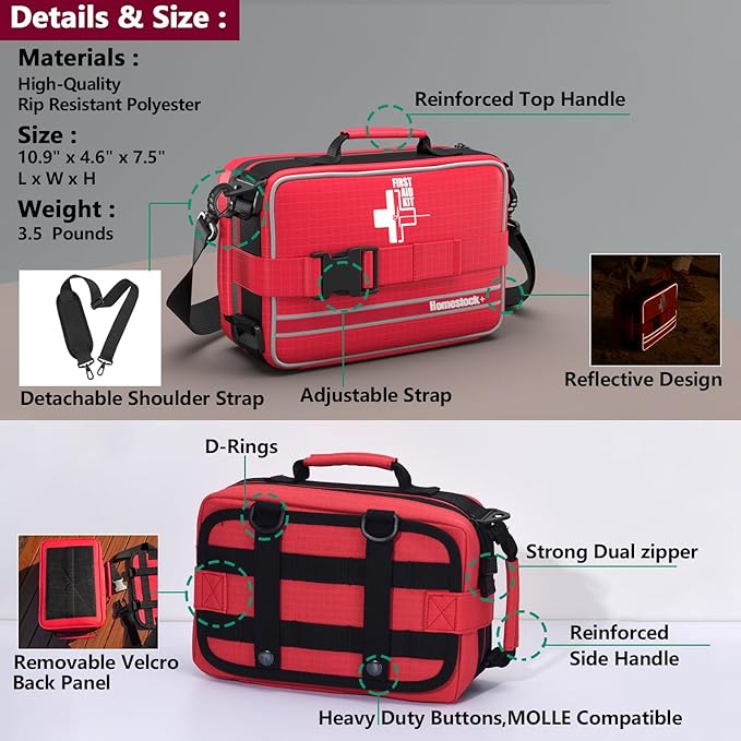 Comprehensive First aid Kits, First Aid Trauma Kit with Labelled Compartments for Cars, Home, Office, Backpacking, Camping, Traveling, and Cycling -324 Pieces
