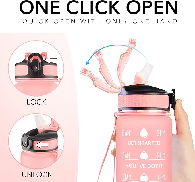 Hyeta 32 oz Water Bottles with Times to Drink and Straw, Motivational Water Bottle with Time Marker, Leakproof, Drinking Sports Water Bottle for Fitness, Gym and Outdoor