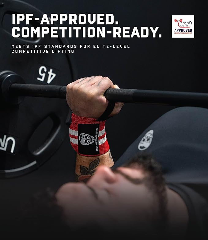 Gymreapers Weightlifting Wrist Wraps (IPF Approved) 18" Professional Quality Wrist Support with Heavy Duty Thumb Loop - Best Wrap for Powerlifting Competition, Strength Training, Bodybuilding
