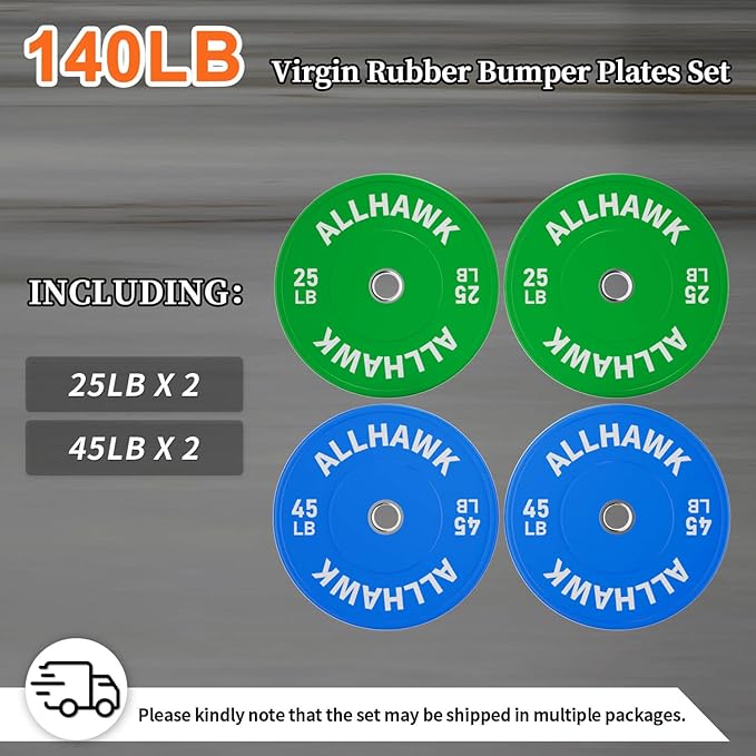 Colorful Olympic Bumper Plates, 2-inch Stainless Steel Insert, Virgin Rubber Weight Plate Set for Barbell Weight Lifting and Strength Training Home Gym