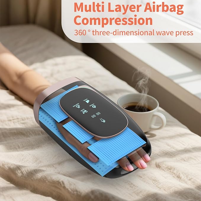 Hand Massager, Cordless Hand Massager with Heat and Compression for Arthritis and Carpal Tunnel, 3 Modes, 5 Intensity Levels, 15-Minute Timer