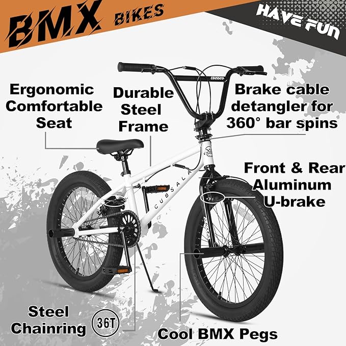 Freestyle BMX Bike, 18 20 Inch Kids Bicycle for 5-13 Years Old Kids and Beginner Level Rider, Multiple Colors
