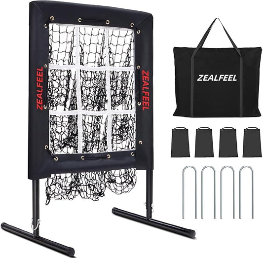 Baseball Pitching Net, 9 Hole Pitching Net with Strike Zone, 5 Height Adjustable Throwing Trainer, Heavy Duty Baseball Softball Net with Carry Bag for Solo Practice