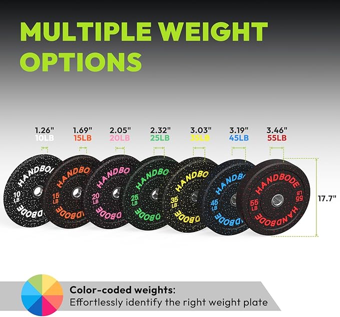 Colored Bumper Weight Plates Olympic Weight Plate Set 2-Inch, 10/15/20/25/35/45/55 lb Barbell Weight Plates Set for Home Gym, Rubber Strength Training Weights Plates for Weight Lifting