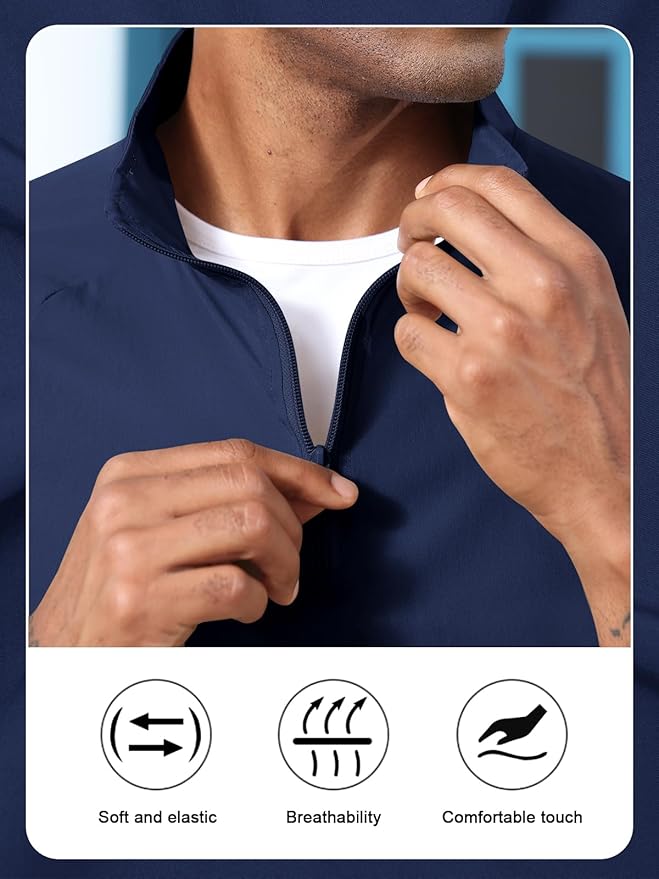 Aulemen Men's Casual Quarter Zip Pullover-Athletic Windbreaker Lightweight Jackets Hiking Golf for Men Mock Neck with Pockets