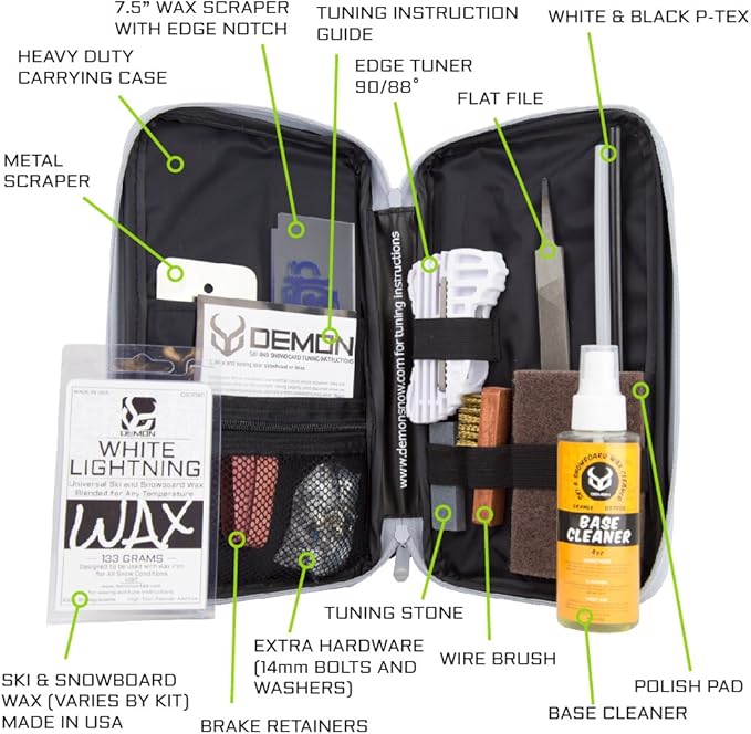 Demon Mechanic Ski & Snowboard Tuning Kit with Universal Wax & Base Cleaner