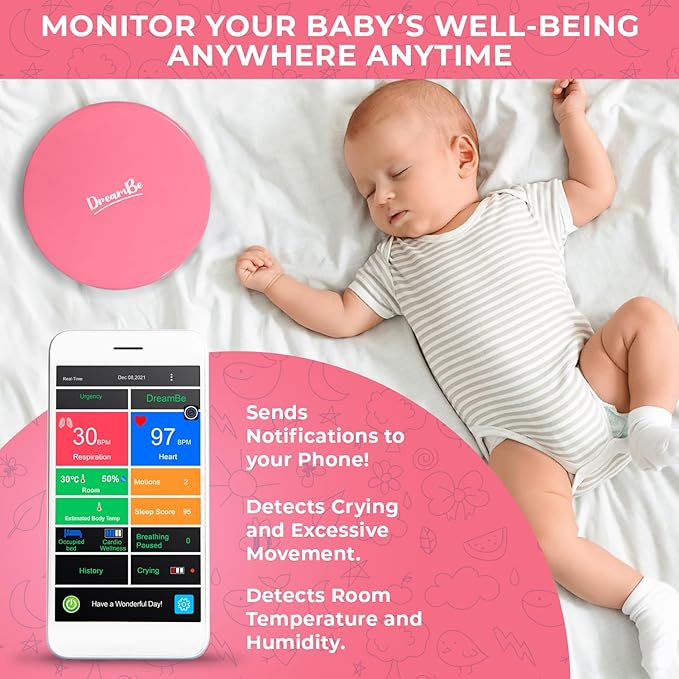 DreamBe-2 Contactless Smart Health Heart & Breathing Monitor for Toddlers & Children. Real-Time Sleep Tracker – Monitor on App Anywhere, Anytime – Touch-Screen Display WiFi - Night Vision Camera