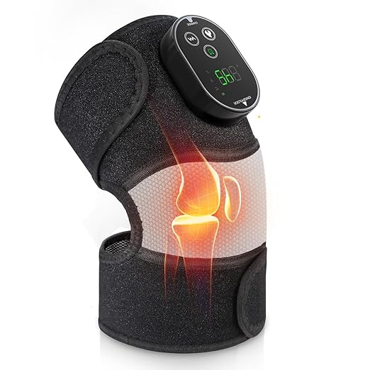 Electric Heated Knee Massager, 3-in-1 Cordless Knee Brace with Heat and Massage for Knee Elbow Shoulder Wrap with 3 Vibration & Heating Modes