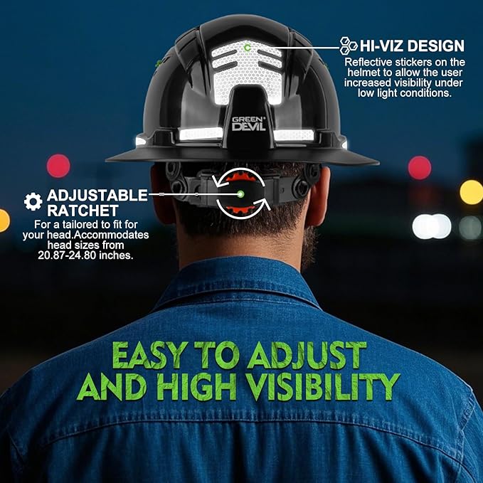 GREEN DEVIL Matrix Full Brim Hard Hat with Headlight Vented Construction Safety Helmet OSHA Approved Cascos De Construccion Work Hardhat for Men&Women