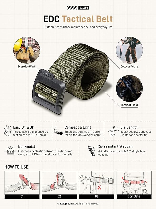 CQR Tactical Belt, Military Style Heavy Duty Belt, Webbing EDC Quick-Release Buckle