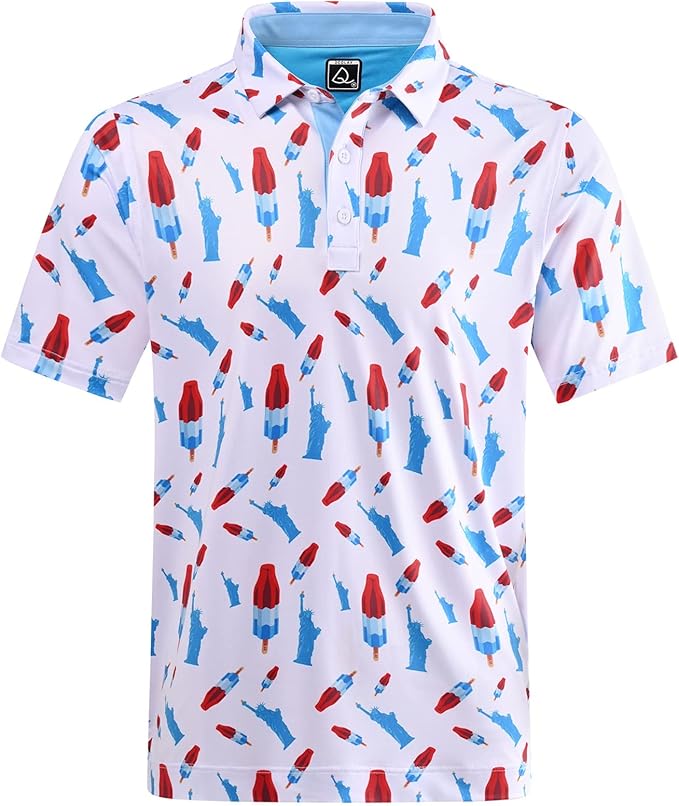 DEOLAX Mens Polo Shirts Fashion Print Mens Golf Shirt Dry Fit Mens Golf Polo Short Sleeve Quick Dry Funny Golf Shirt for Men