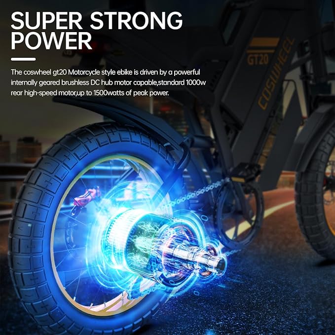 COSWHEEL GT20 Electric Bike for Adults 2000W/4000W 48V/25/40AH Removable Battery 83-145 Miles 7-Speed 20x4.0 Fat Tires Dirtbike Electric Mountain Bike for Cross City & Rocky Off-Road Riding