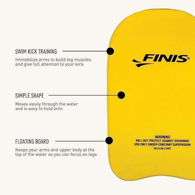 FINIS Foam Kickboard for Swim Training - Builds Leg Strength - Soft EVA Foam - Comfortable Grip - Yellow