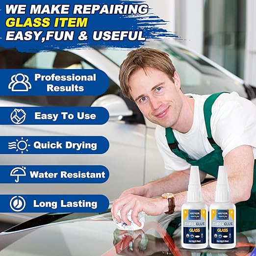 Glass Glue, 100g Ultra Strong Clear, Waterproof & Fast Super Glue, Curing Adhesive for Glass Repair, Mirror, Crystal, Jewelry, Crafts,Plastic Models